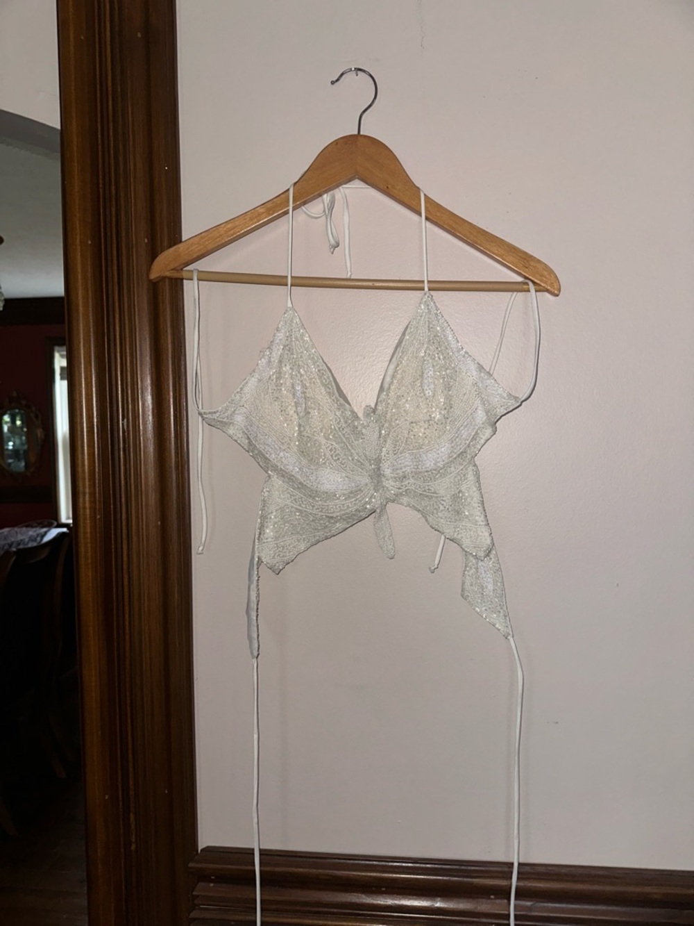 Vintage Y2K Passport Butteryfly Sequin Tie Top